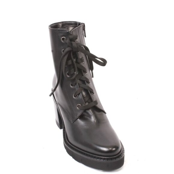 Luca Grossi 182 Black Leather Zip-Up Lace-Up Ankle Boots - Picture 1 of 8